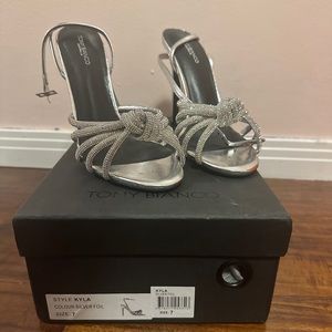 Tony Bianco Kyla Silver Foil Knotted Evening Sandals